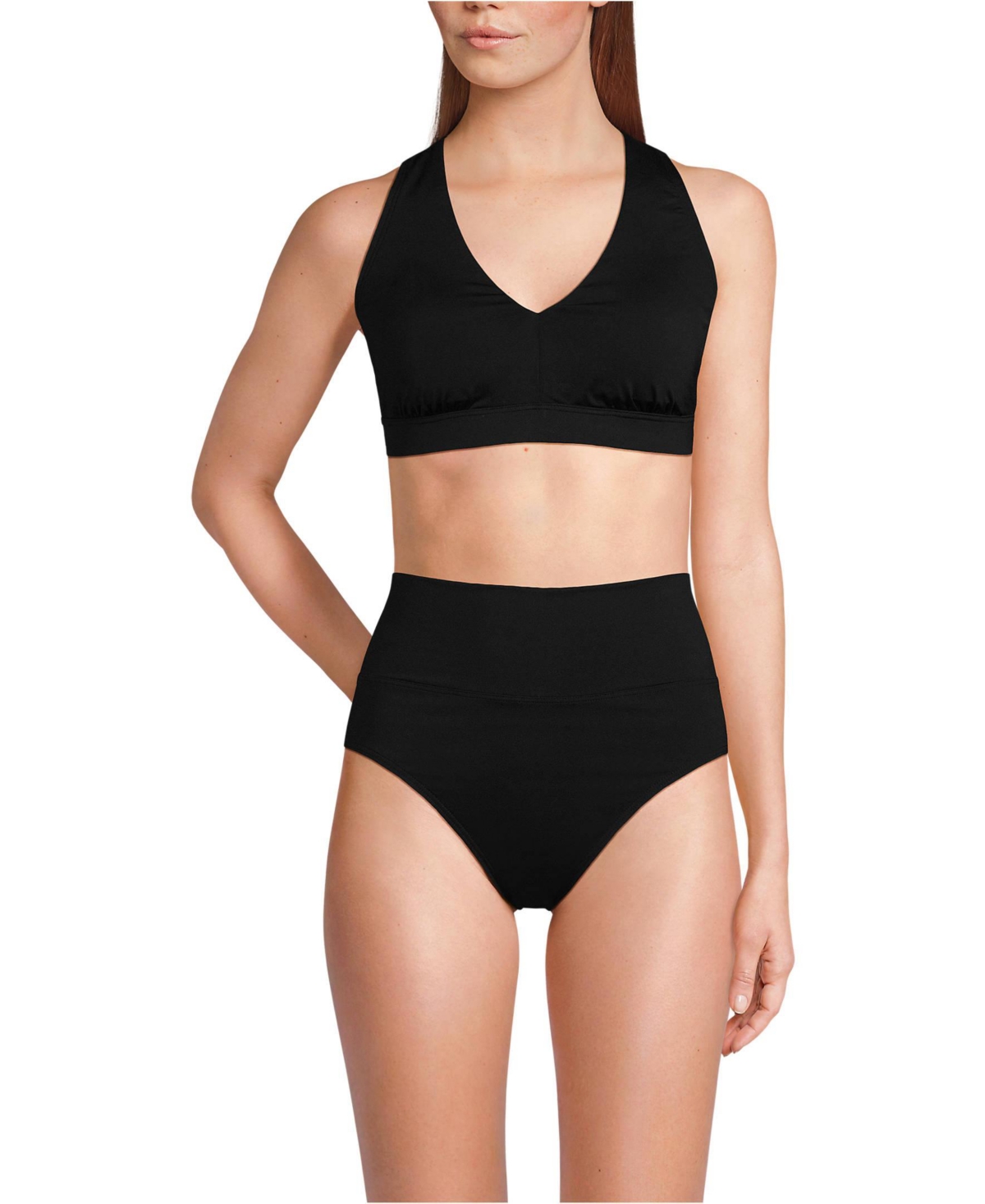 Lands’ End Women’s V-Neck Bikini and High Waisted Bottom Swimsuit Set – Black Lands’ End Women’s V-Neck Bikini and High Waisted Bottom Swimsuit Set – Black