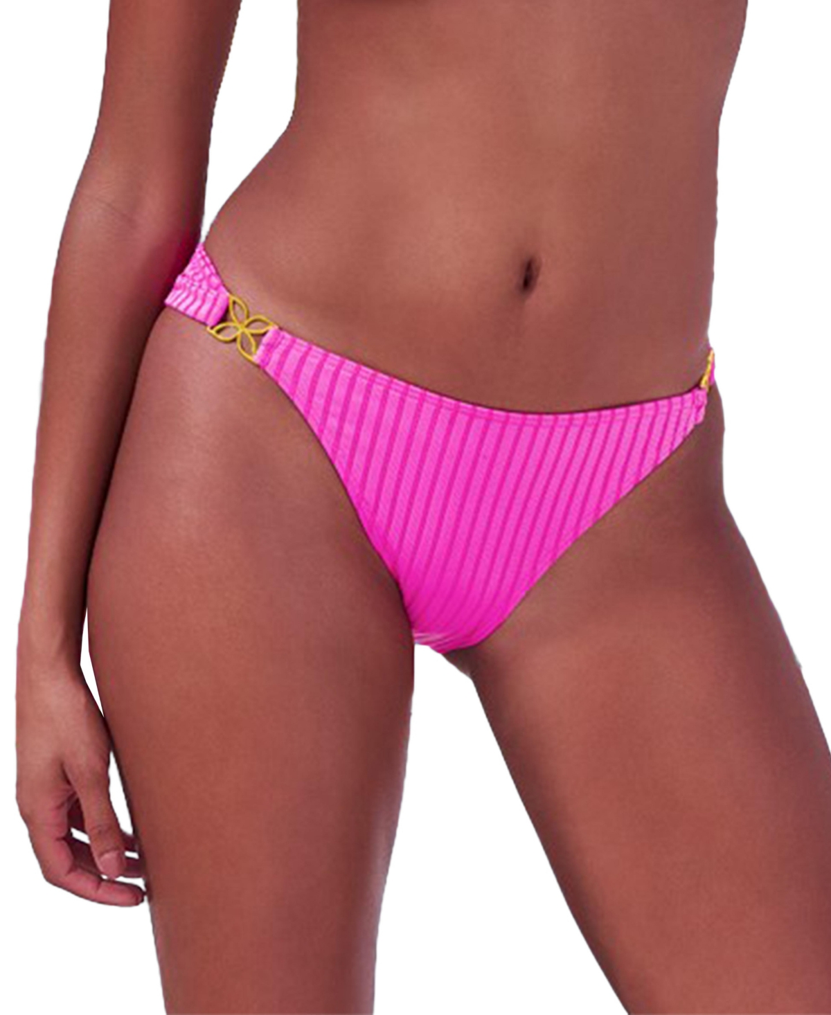 Lascana Women’s Ribbed Hardware Detail Bikini Swimsuit Bottom – Pink