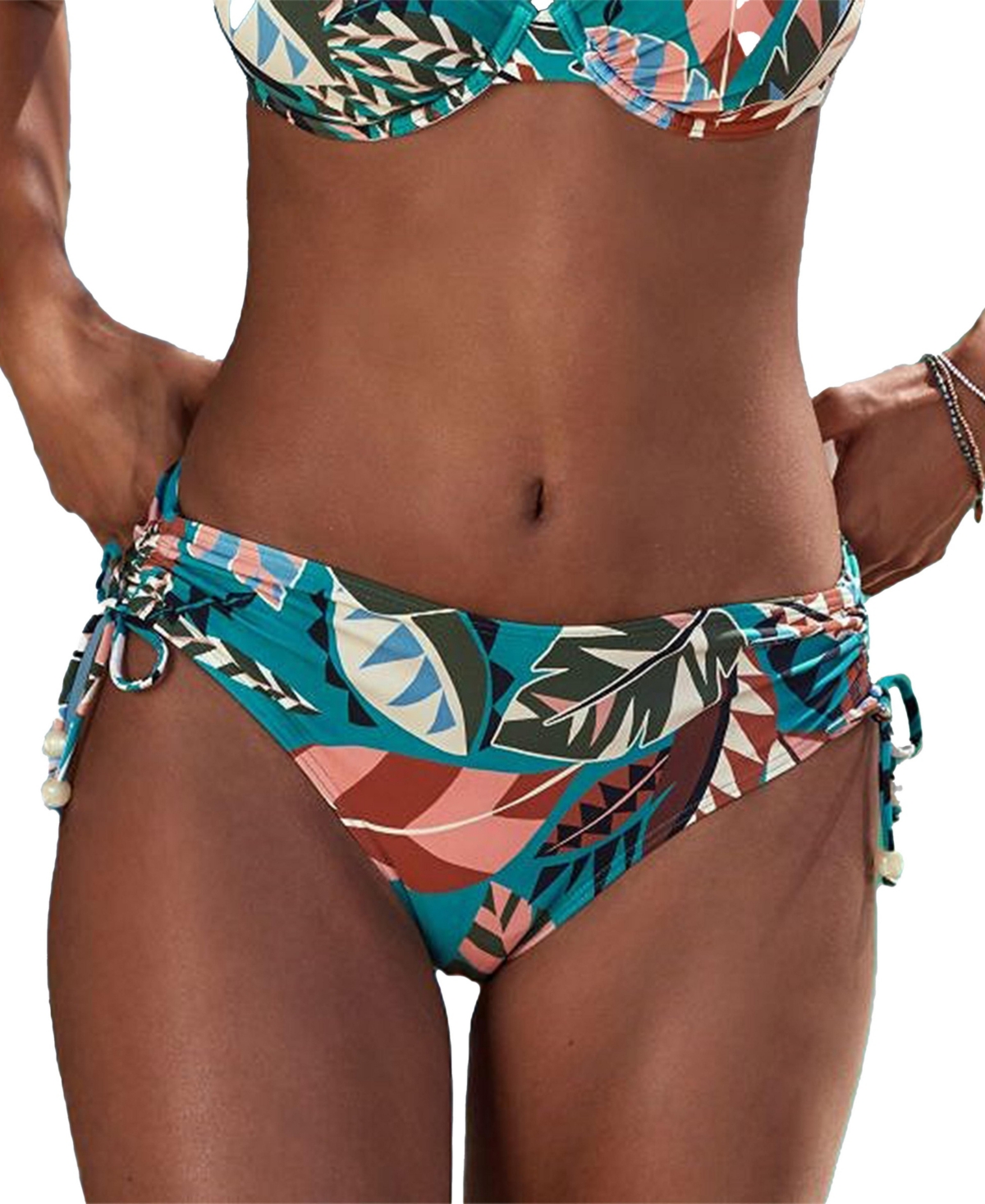 Lascana Women’s Tropical Mid Rise Bikini Swimsuit Bottom – Turquoise print