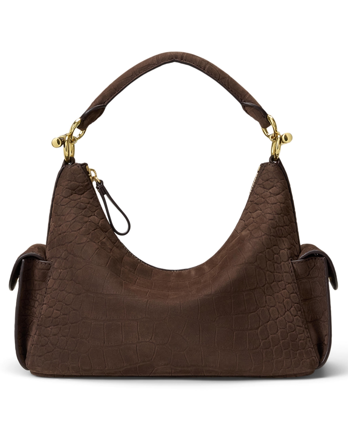Lauren Ralph Lauren Blaike Croc-Embossed Small Shoulder Handbag – Chestnut Brown Lauren Ralph Lauren Blaike Croc-Embossed Small Shoulder Handbag – Chestnut Brown