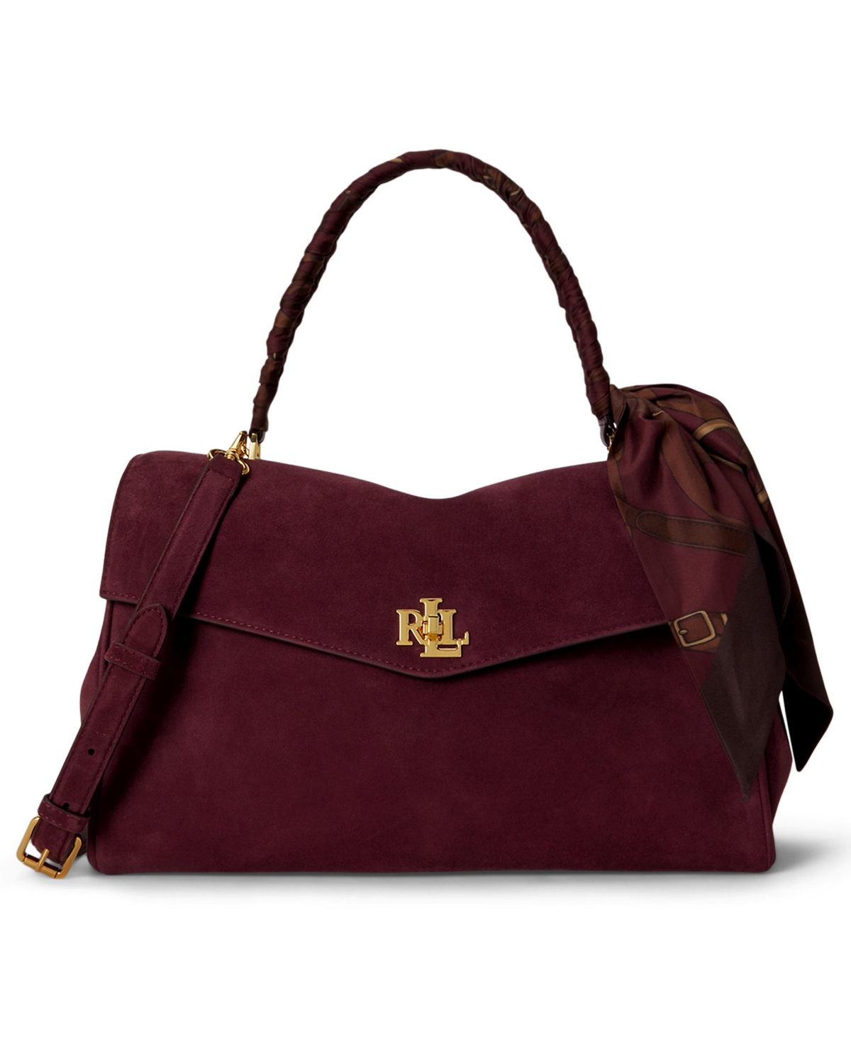 Lauren Ralph Lauren Farrah Scarf Trim Medium Soft Satchel Handbag – Dk Grnt/urban Bltng/grnt Multi