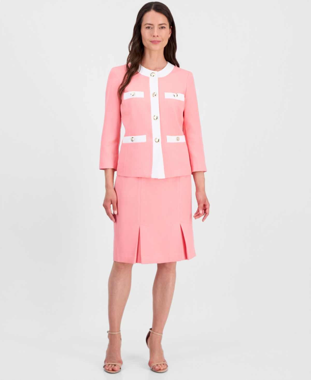 Le Suit Women’s Jewel-Neck Framed Jacket & Box-Pleat Pencil Skirt Suit – Flamingo Pnk/nat Wht Le Suit Women’s Jewel-Neck Framed Jacket & Box-Pleat Pencil Skirt Suit – Flamingo Pnk/nat Wht