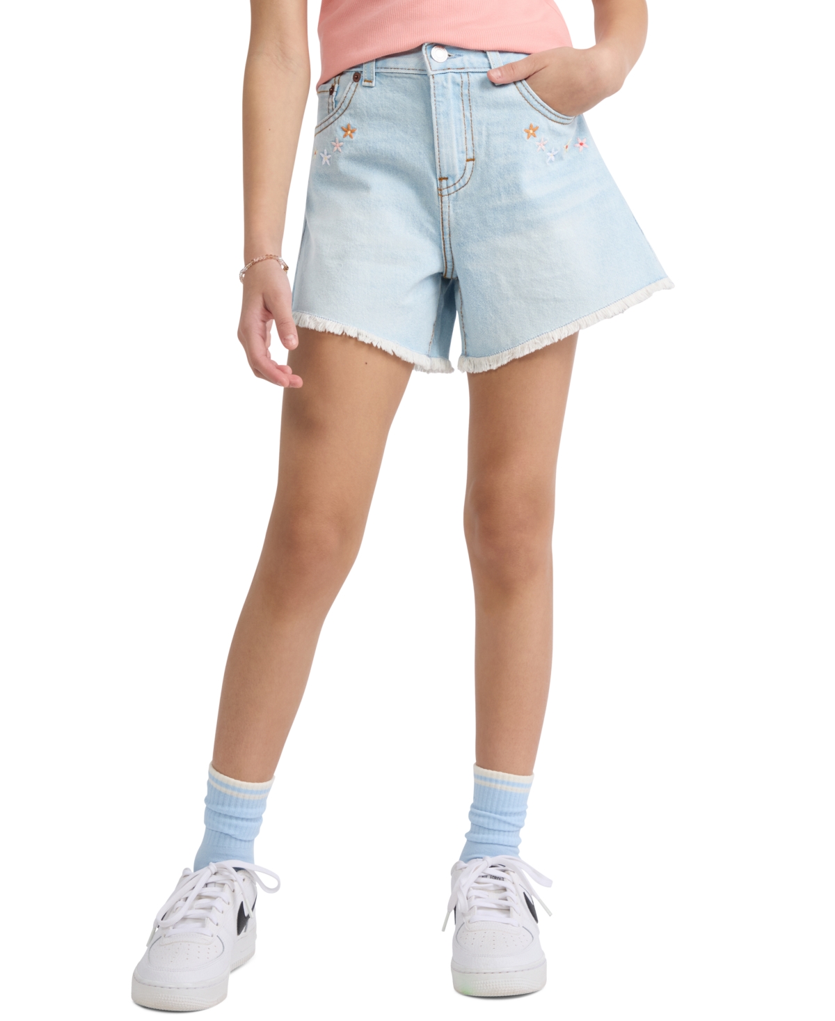 Levi’s Girls’ 7-16 Crochet Applique A-Line Shorts – Light Wash Denim