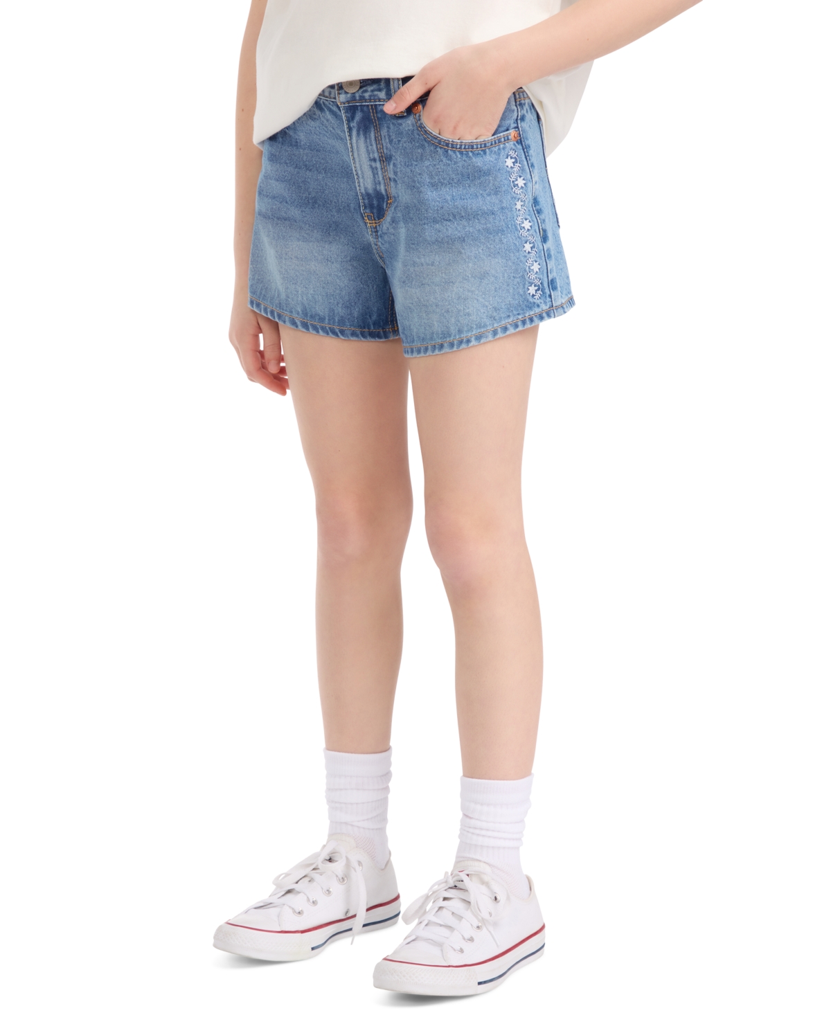 Levi’s Girls’ 7-16 Embroidered Mini Mom Shorts – Coastal Drift Levi’s Girls’ 7-16 Embroidered Mini Mom Shorts – Coastal Drift