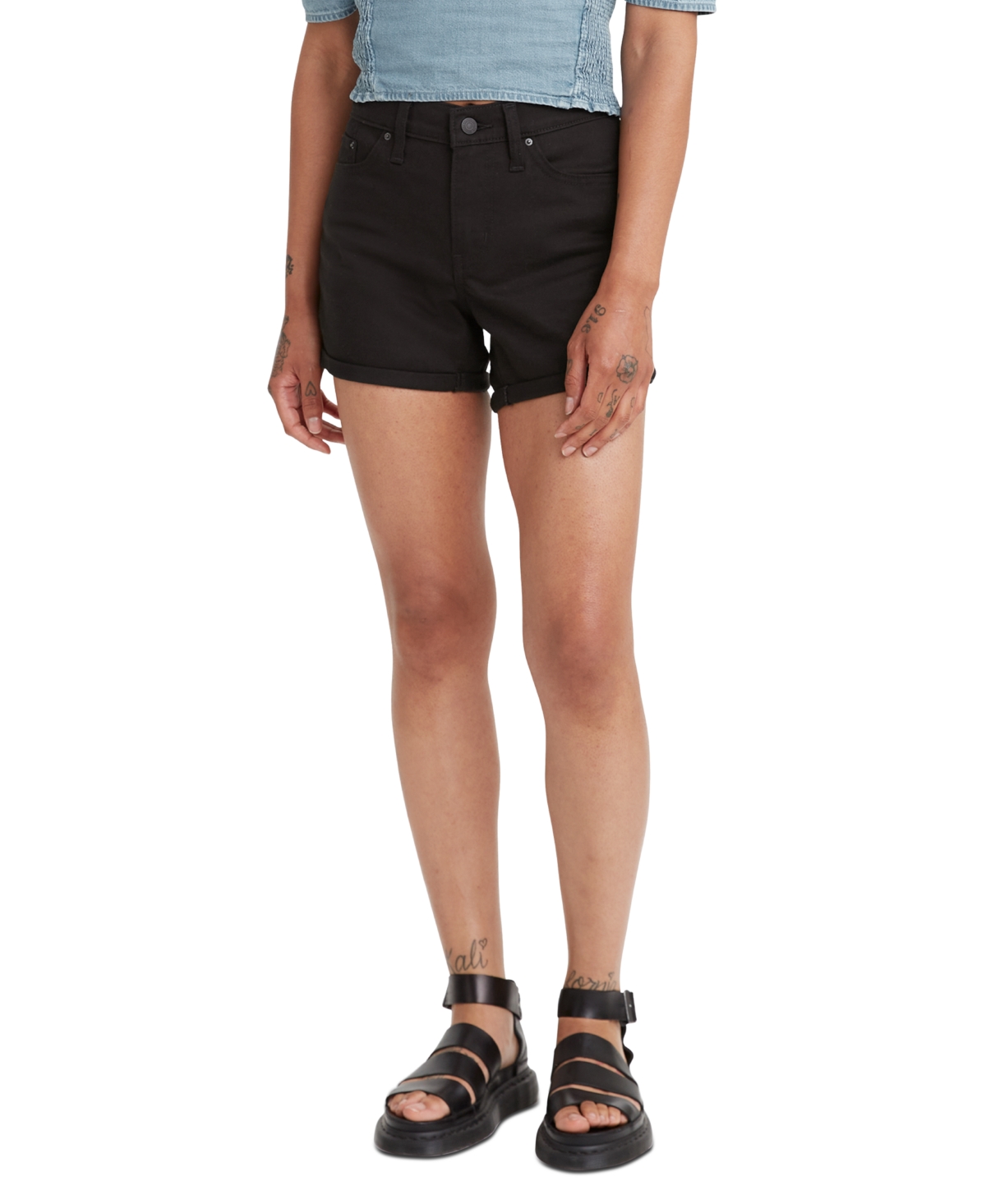 Levi’s Women’s Mid Rise Mid-Length Stretch Shorts – Black And Black Levi’s Women’s Mid Rise Mid-Length Stretch Shorts – Black And Black