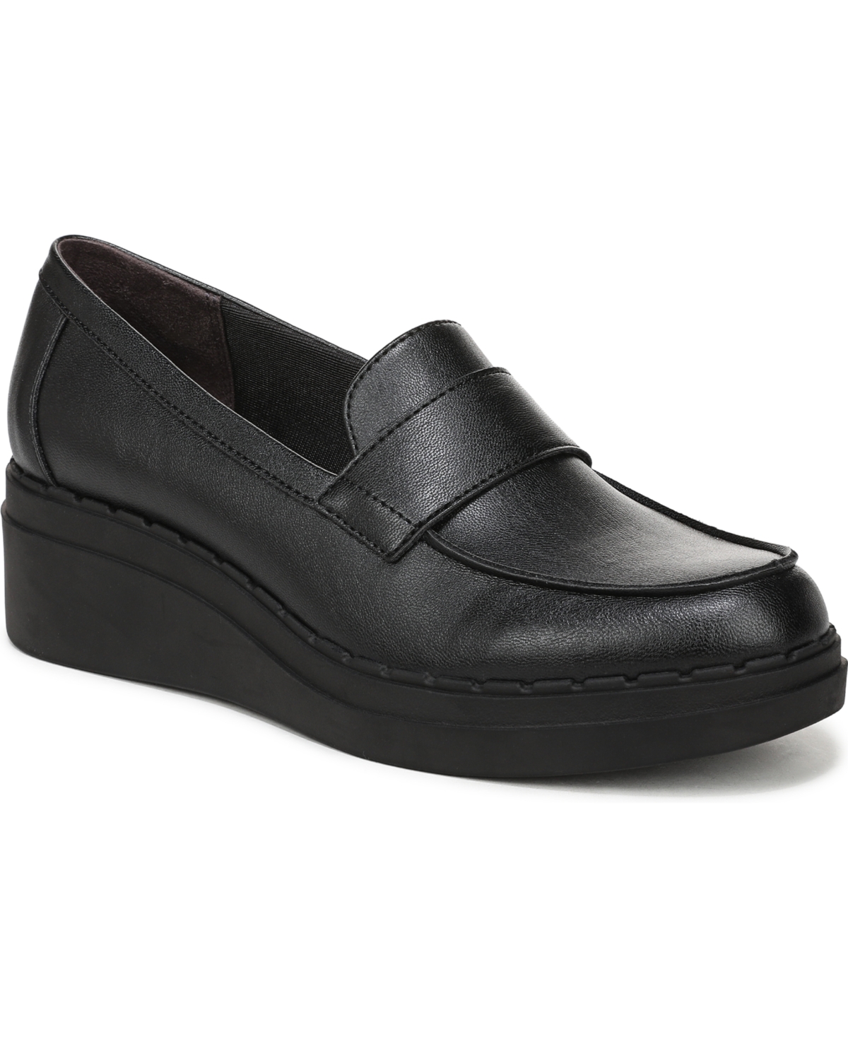 LifeStride Women’s Dolce Wedge Loafer Shoes – Black Faux Leather
