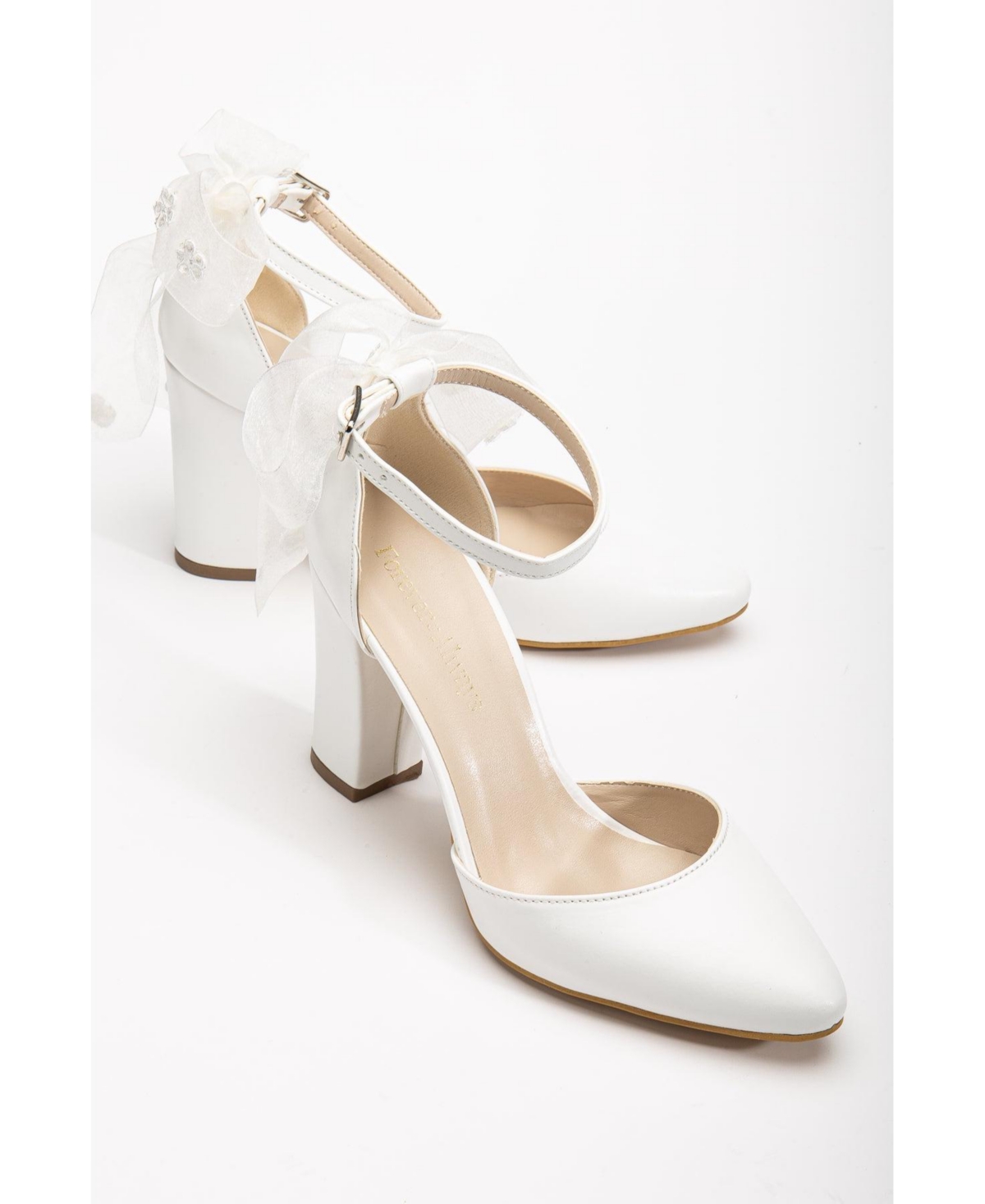 Lilly Bridal Shoes with Lace Back Bow – White faux leather Lilly Bridal Shoes with Lace Back Bow – White faux leather