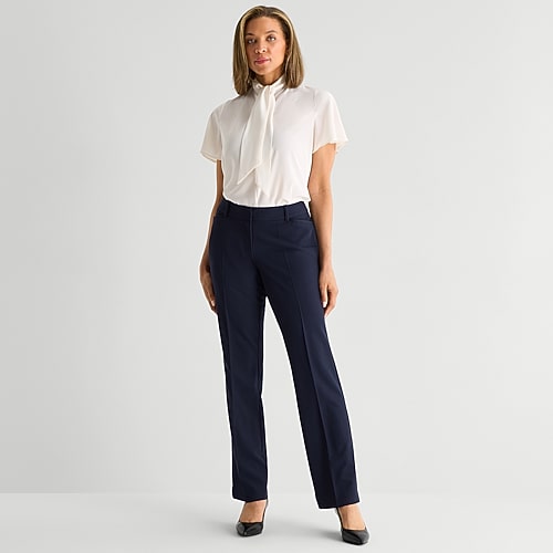 Liz Claiborne Audra Curvy Womens Straight Mid Rise Trouser, 2 Petite Short, Blue