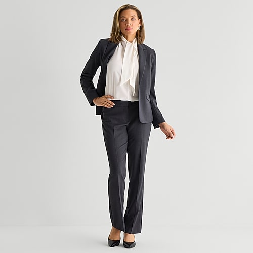 Liz Claiborne Audra Curvy Womens Straight Mid Rise Trouser, 4 Petite Short, Gray Liz Claiborne Audra Curvy Womens Straight Mid Rise Trouser, 4 Petite Short, Gray