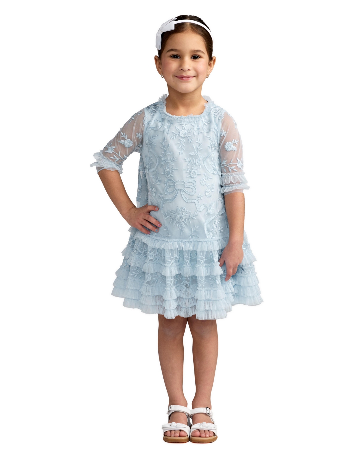 Mac Duggal Little Girls Micro Ruffle Embroidered Mini Dress – Powder blue Mac Duggal Little Girls Micro Ruffle Embroidered Mini Dress – Powder blue