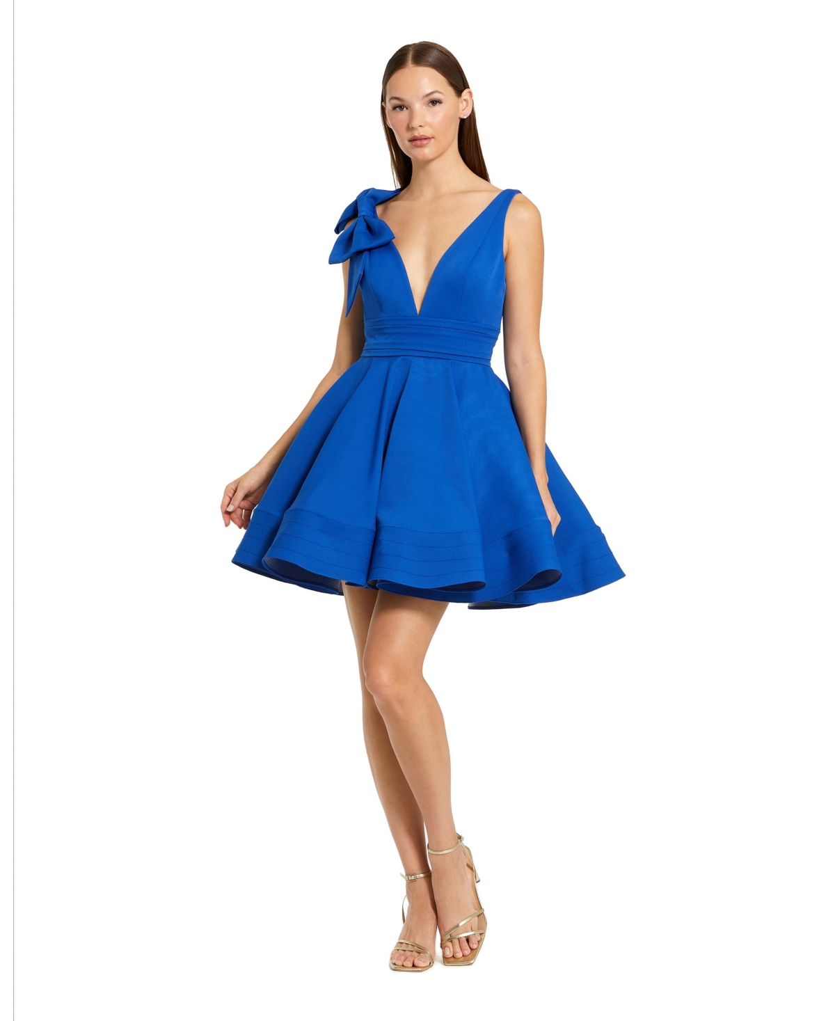 Mac Duggal Women’s Crepe Sleeveless V Neck Mini Dress With Bow – Royal blue