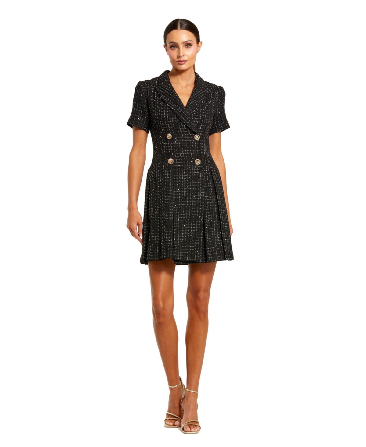 Mac Duggal Women’s Short Sleeve V Neck Tweed Blazer Mini Dress – Black Mac Duggal Women’s Short Sleeve V Neck Tweed Blazer Mini Dress – Black
