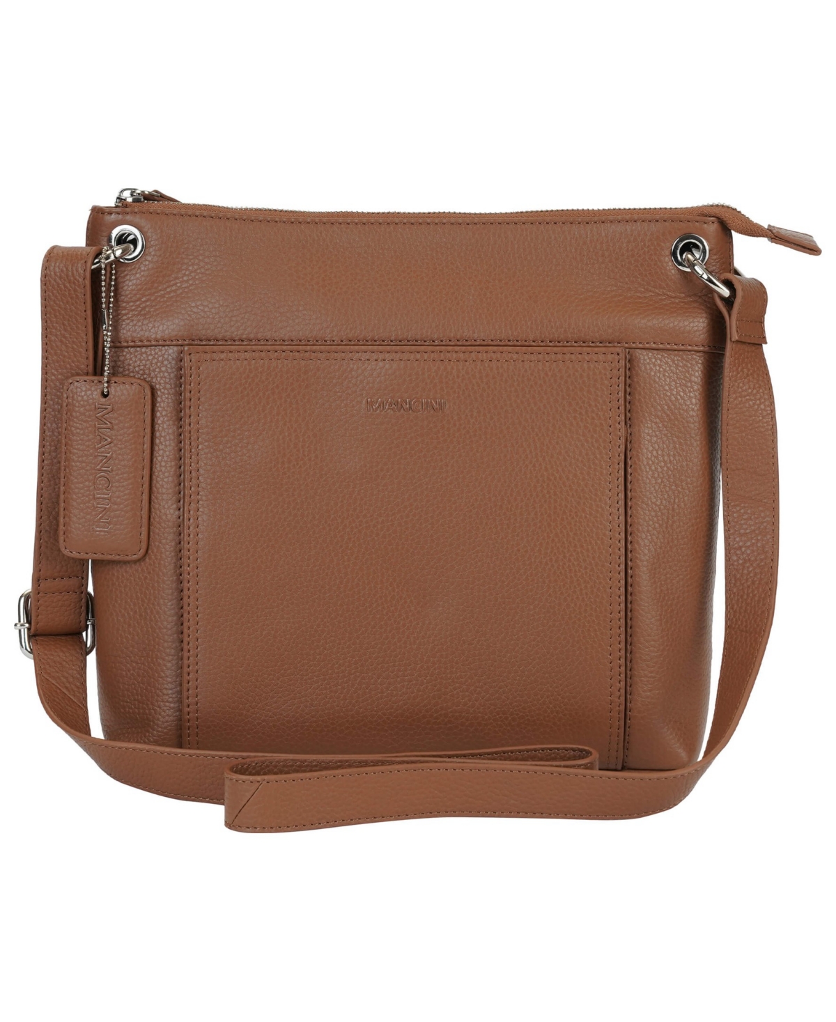 Mancini Pebble Trish Leather Crossbody Handbag with Organizer – Camel Mancini Pebble Trish Leather Crossbody Handbag with Organizer – Camel
