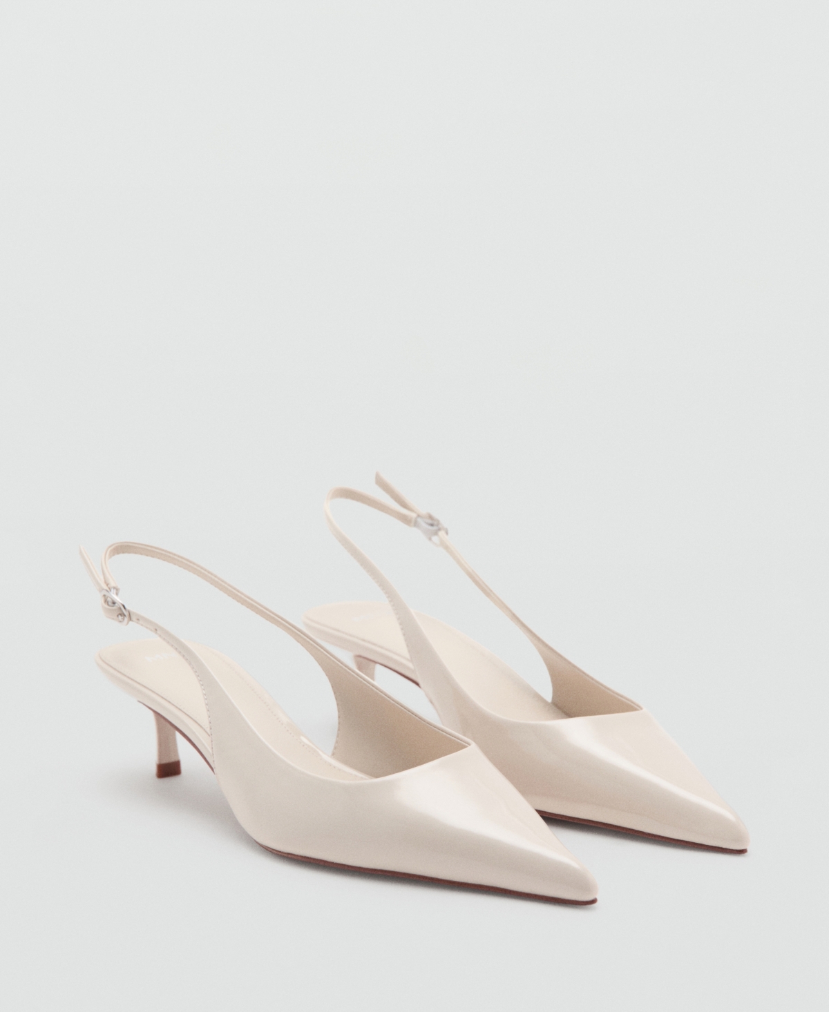 Mango Women’s Kitten-Heel Patent Leather Shoes – Ecru