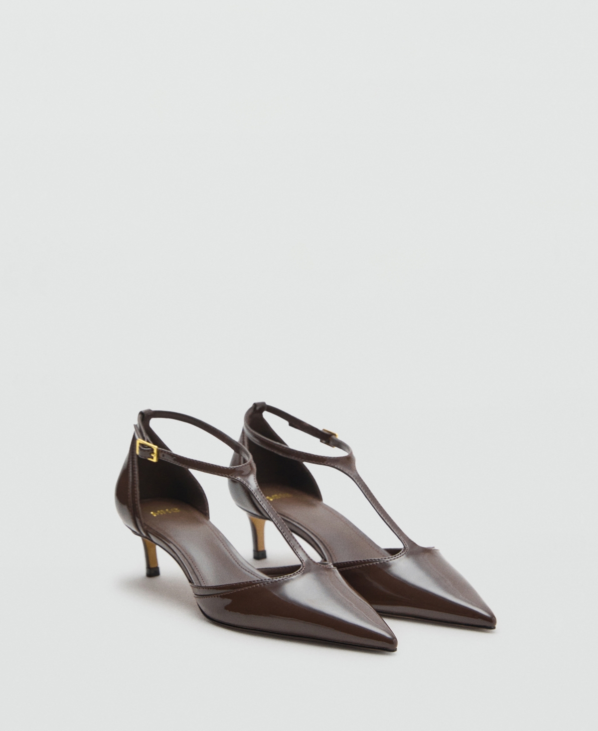 Mango Women’s Kitten-Heel Patent Leather Shoes – Khaki