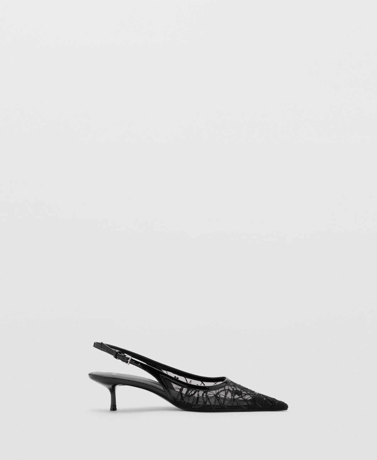 Mango Women’s Kitten-Heel Sequins Embroidered Shoes – Black