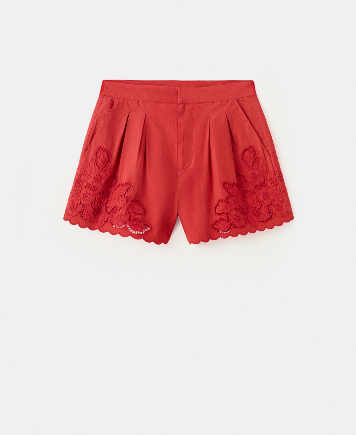 Mango Women’s Lace Accents Embroidered Shorts – Red Mango Women’s Lace Accents Embroidered Shorts – Red