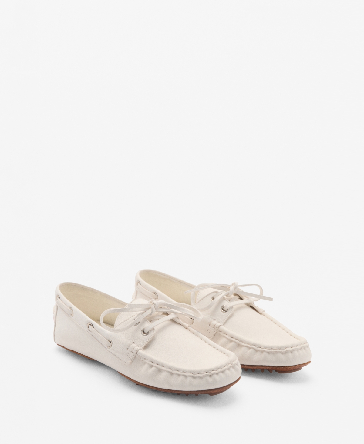 Mango Women’s Laces Leather Boat Shoes – White