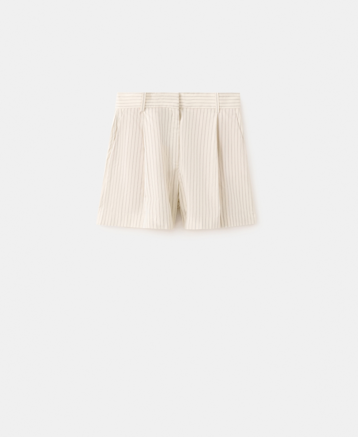 Mango Women’s Pinstripe Pleated Bermuda Shorts – Vanilla