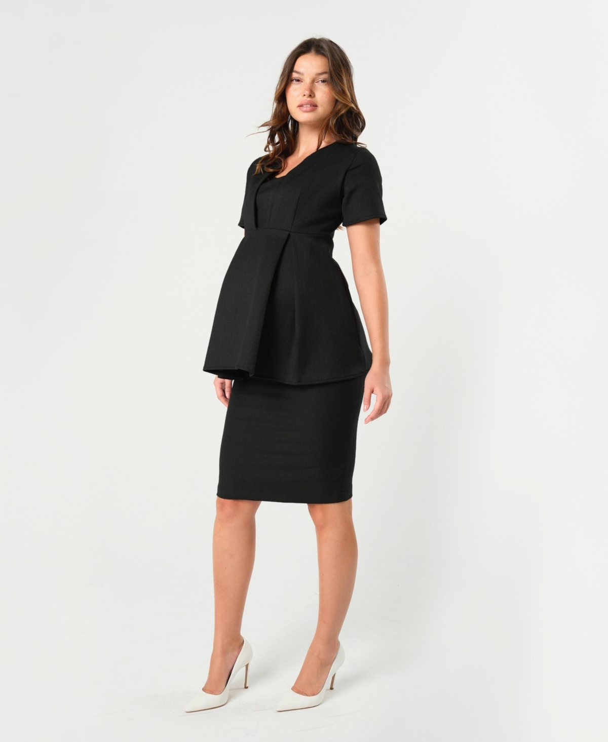 Marion Maternity Knee Length Pencil Skirt with Stretch Bump Panel in Italian Suiting Fabric – Black Marion Maternity Knee Length Pencil Skirt with Stretch Bump Panel in Italian Suiting Fabric – Black