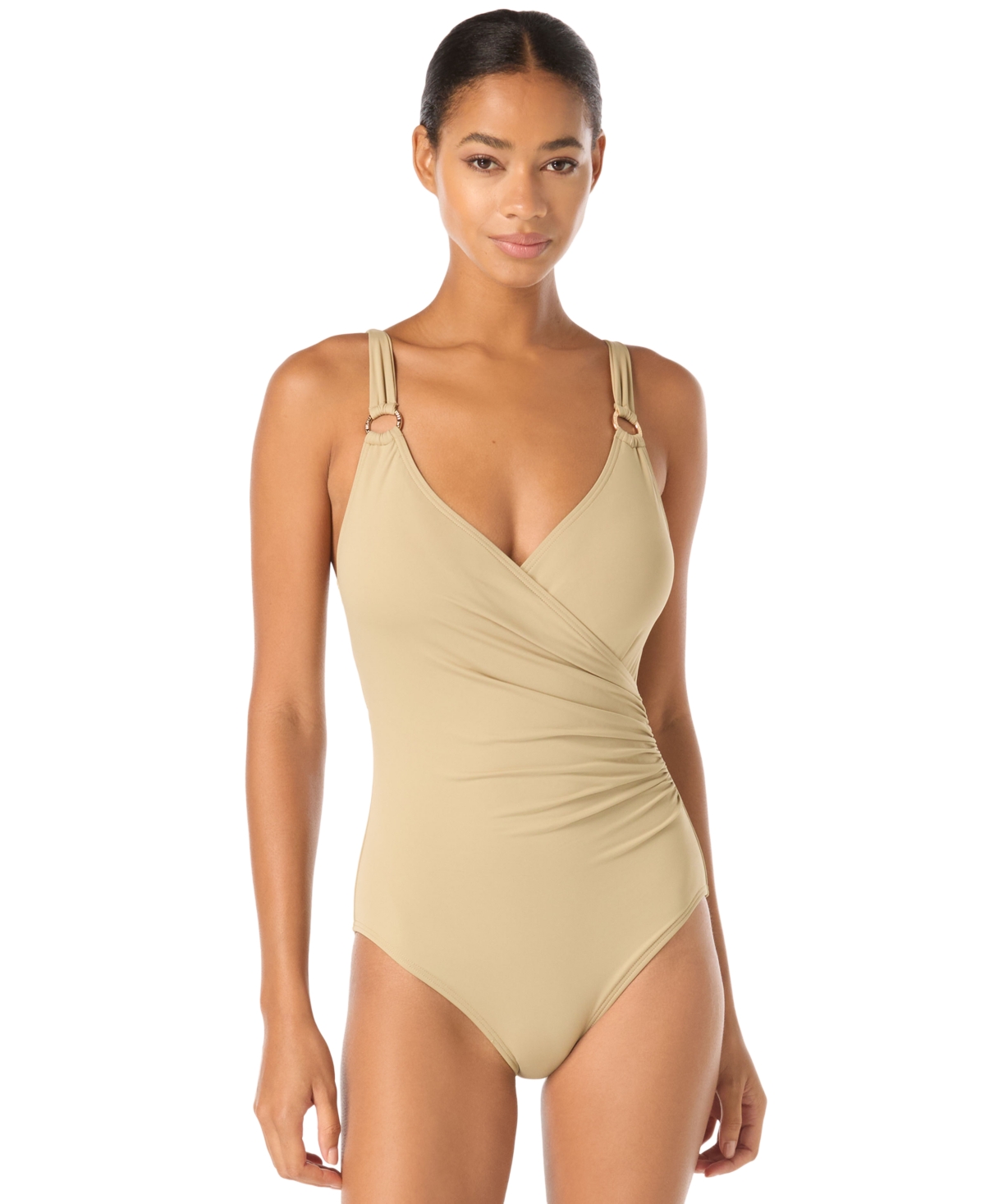 Michael Michael Kors Women’s Surplice Tummy-Control Full-Coverage One-Piece Swimsuit – Khaki Michael Michael Kors Women’s Surplice Tummy-Control Full-Coverage One-Piece Swimsuit – Khaki