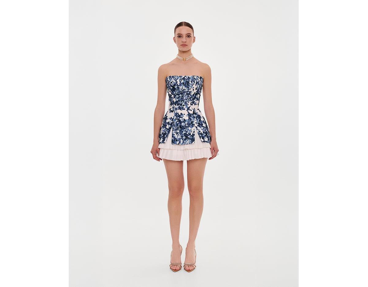 Milla Women’s Strapless Mini Dress With Accent Lacing – Blue hydrangea