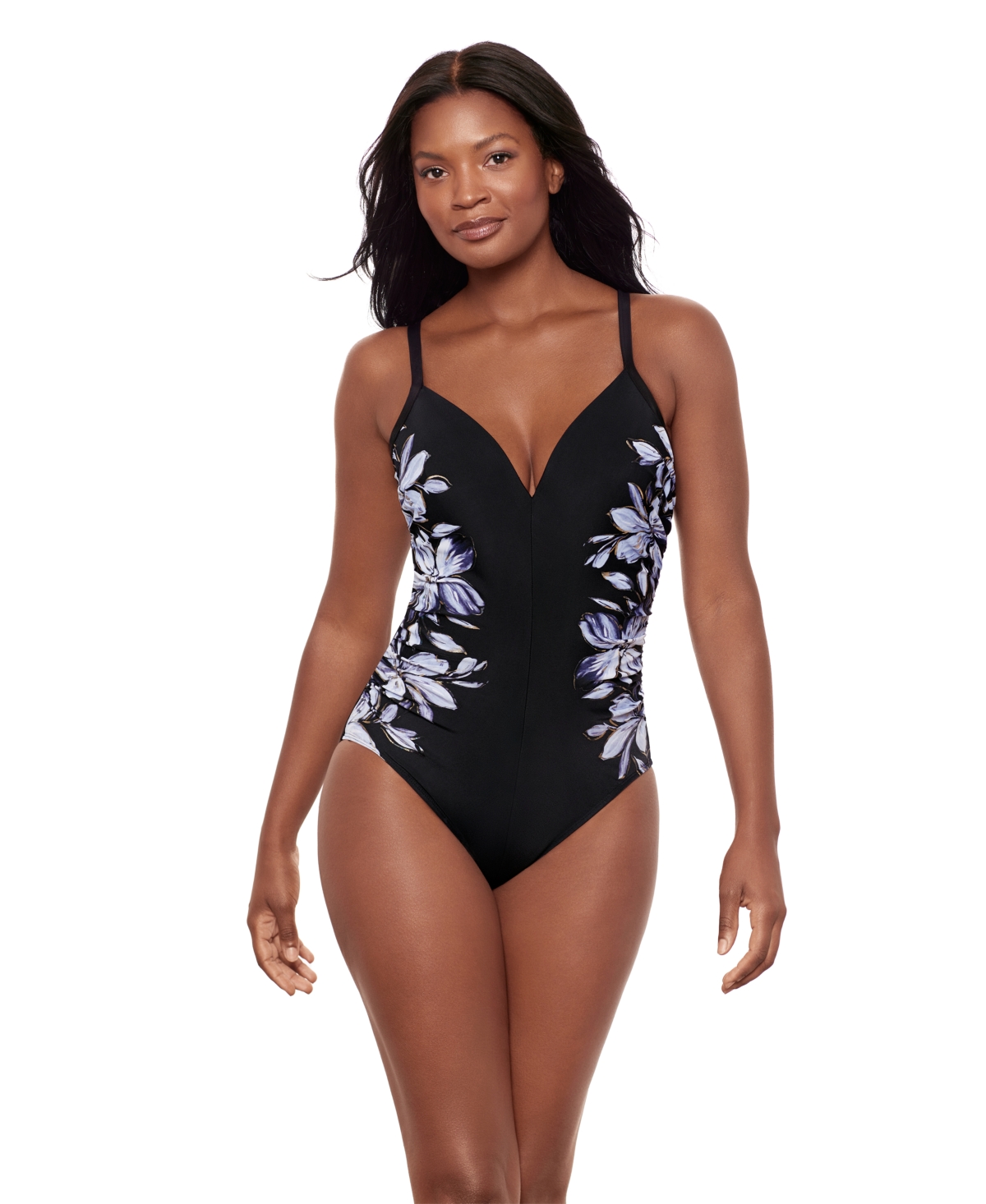 Miraclesuit Women’s V-Neck Fiore Di Luna Temptation One-Piece Swimsuit – Fiore Di Luna
