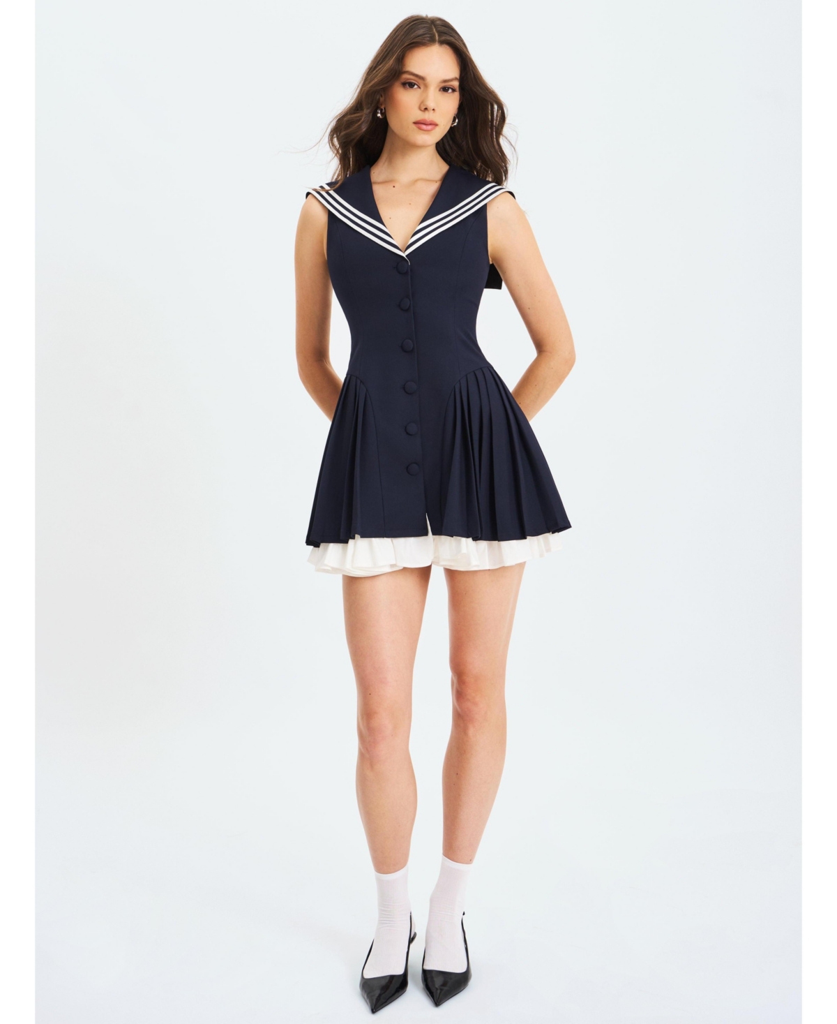 Miss Circle Women’s Calliope Navy Sailor Pleated Mini Dress – Navy blue Miss Circle Women’s Calliope Navy Sailor Pleated Mini Dress – Navy blue