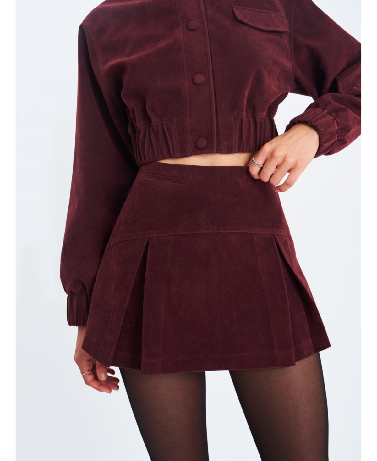 Miss Circle Women’s Faryn Mahogany Faux Suede Pleated A-Line Mini Skirt – Mahogany Miss Circle Women’s Faryn Mahogany Faux Suede Pleated A-Line Mini Skirt – Mahogany
