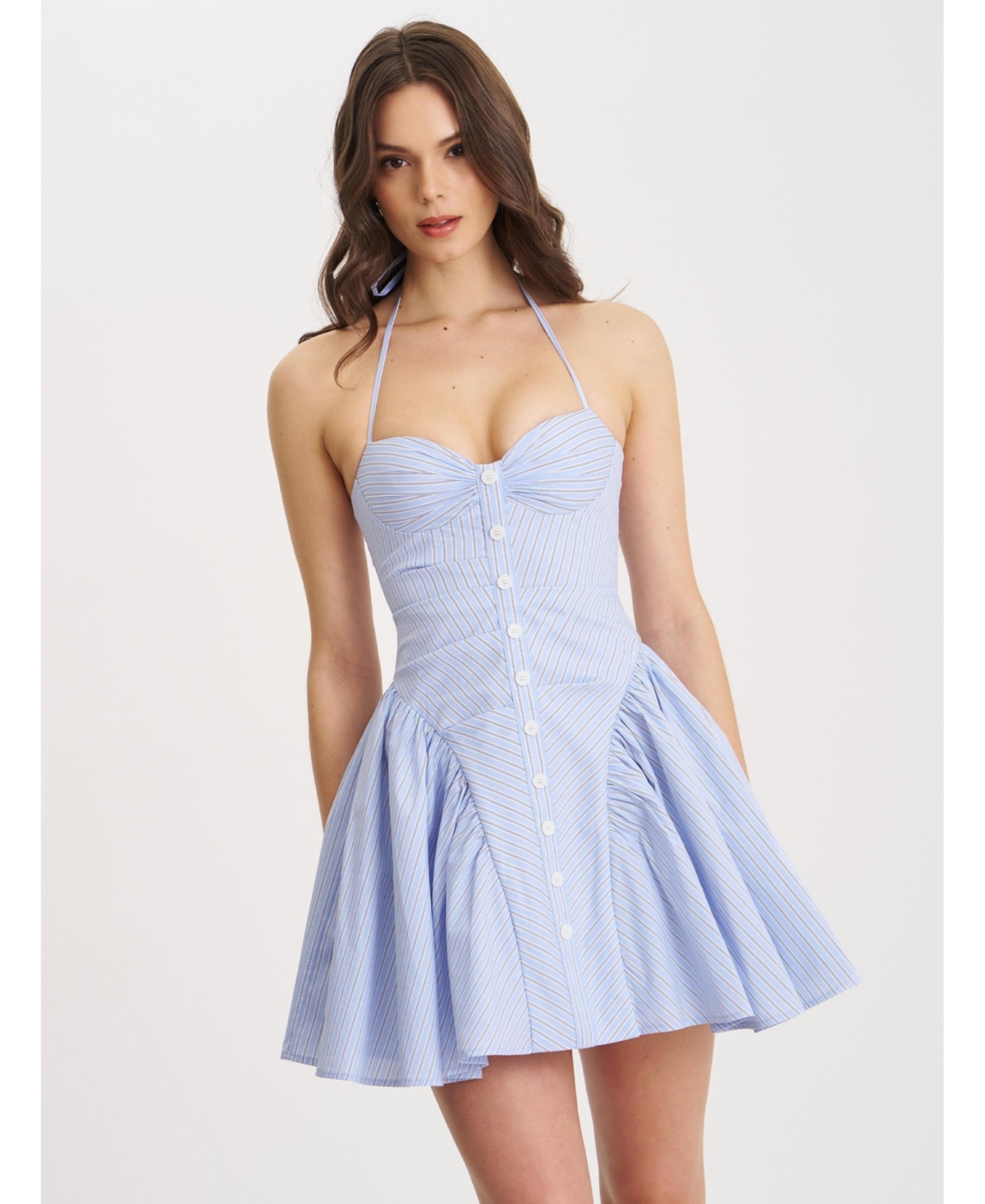Miss Circle Women’s Melody Baby Blue Railroad Stripe Halter Drop Waist Mini Dress – Blue stripe Miss Circle Women’s Melody Baby Blue Railroad Stripe Halter Drop Waist Mini Dress – Blue stripe