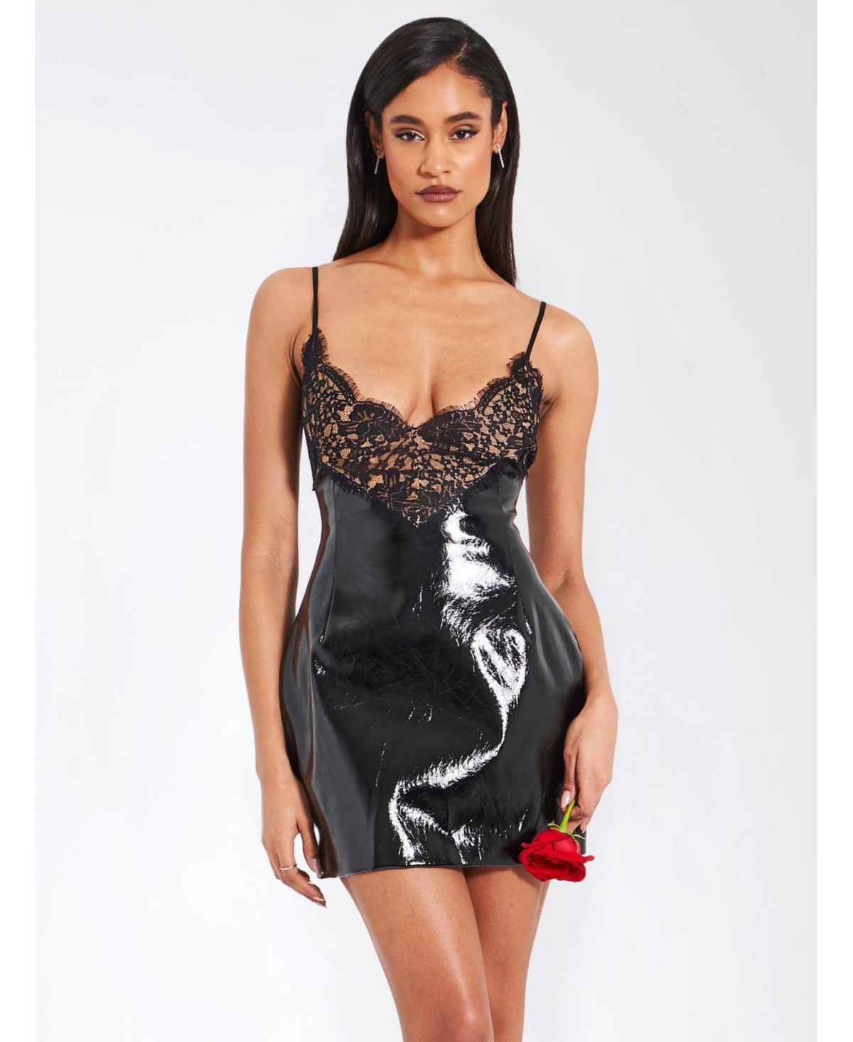 Miss Circle Women’s Shelby Black Faux Leather with Lace Mini Dress – Black Miss Circle Women’s Shelby Black Faux Leather with Lace Mini Dress – Black