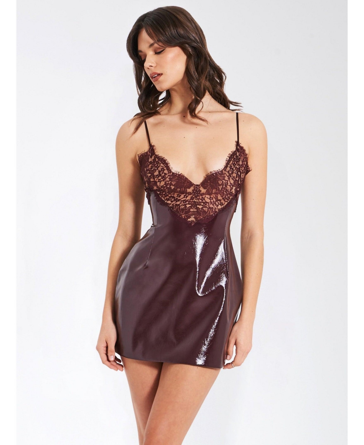 Miss Circle Women’s Shelby Dark Brown Faux Leather with Lace Mini Dress – Dark brown Miss Circle Women’s Shelby Dark Brown Faux Leather with Lace Mini Dress – Dark brown