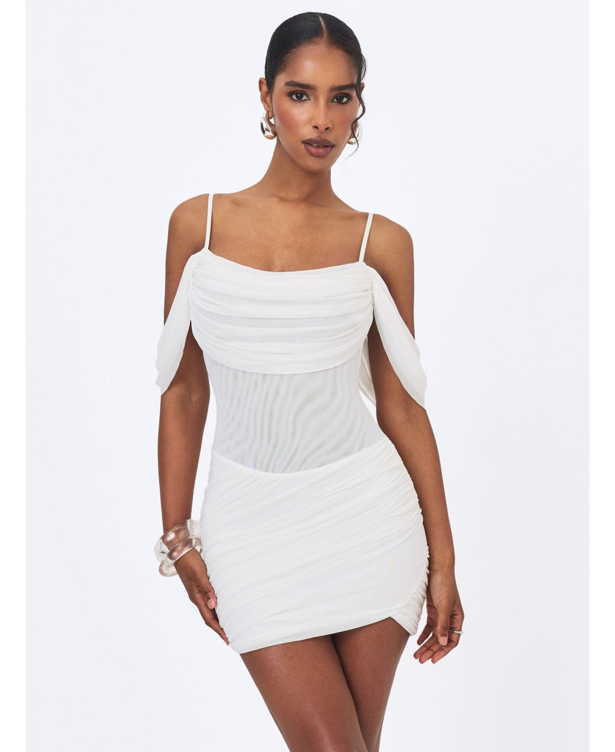 Miss Circle Women’s Umnia Off-the-Shoulder Ruched Mini Dress – White
