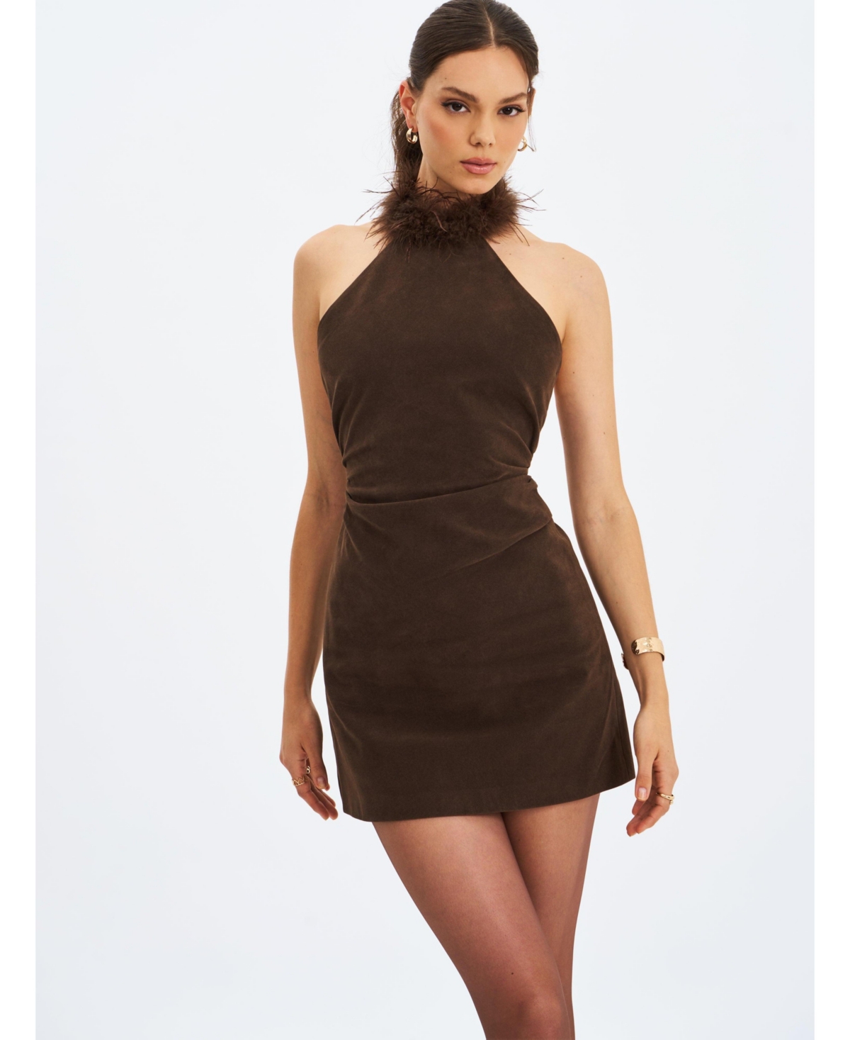 Miss Circle Women’s Yael Espresso Suede Faux Fur Halter Mini Dress – Espresso Miss Circle Women’s Yael Espresso Suede Faux Fur Halter Mini Dress – Espresso