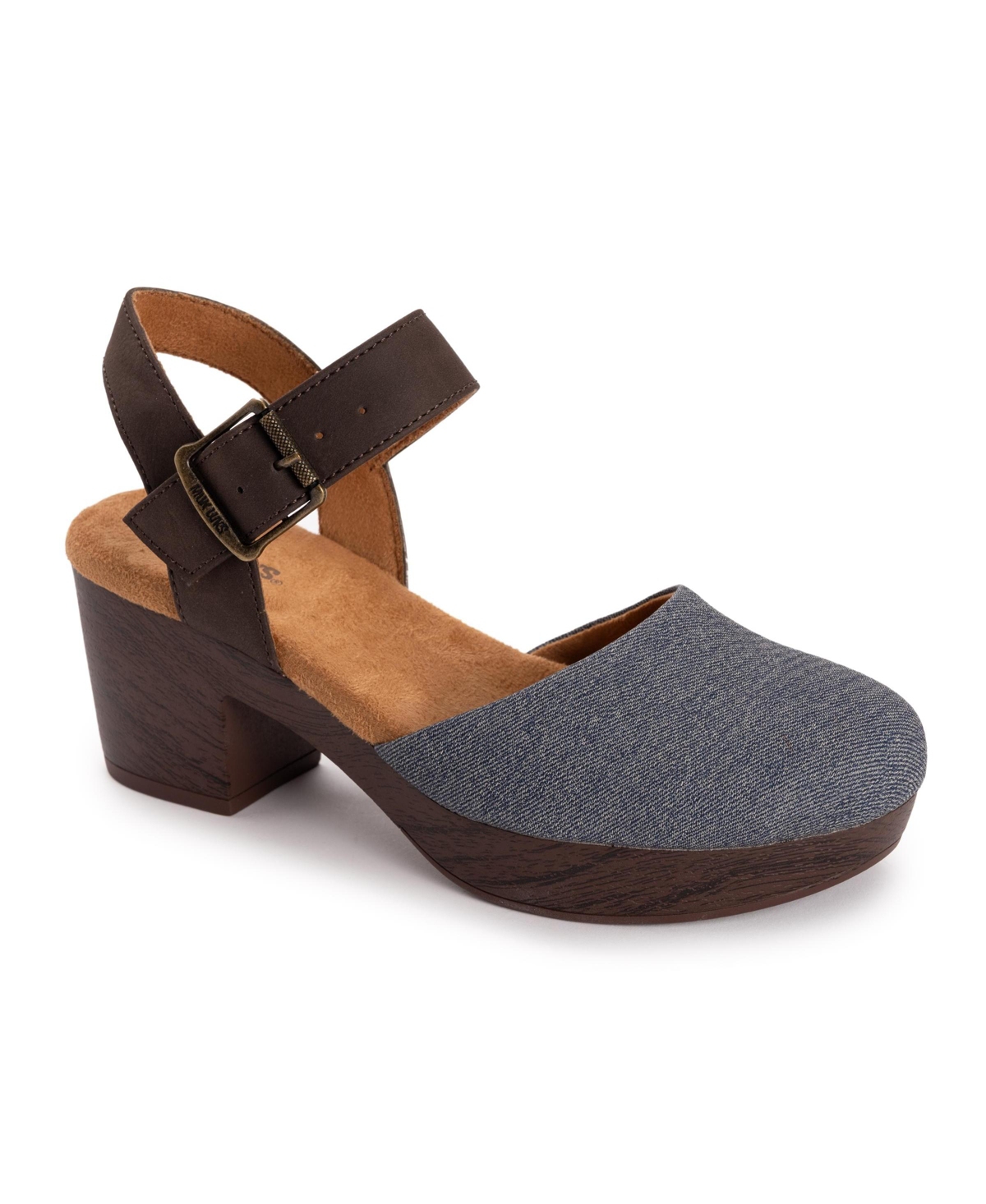 Muk Luks Women’s Merritt Closed Toe Quarter Strap Shoe – Denim/ dark brown