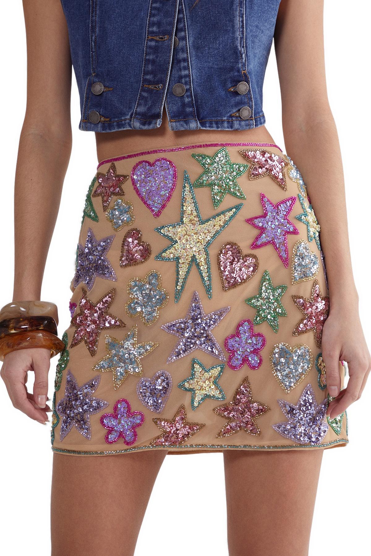Nasty Gal Women’s Hand Embellished Sequin Mini Skirt – Nude Nasty Gal Women’s Hand Embellished Sequin Mini Skirt – Nude