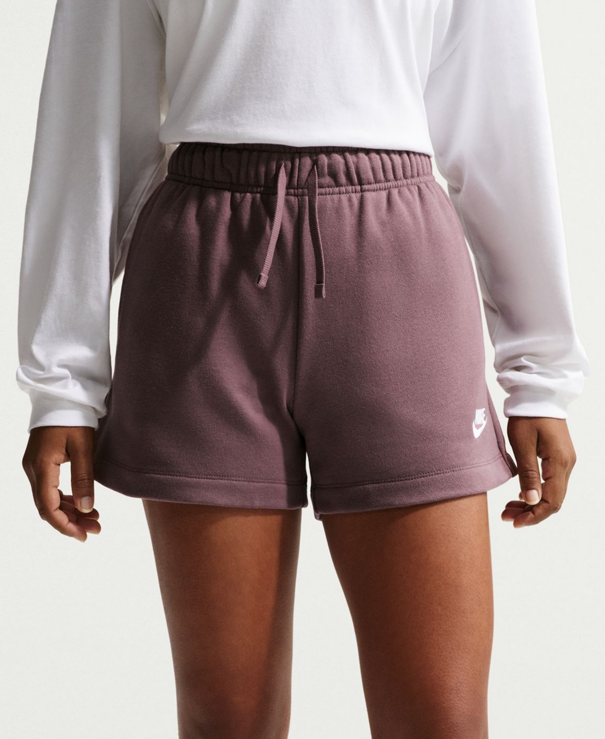 Nike Women’s Sportswear Club Fleece Mid-Rise Shorts – Tattoo/White Nike Women’s Sportswear Club Fleece Mid-Rise Shorts – Tattoo/White