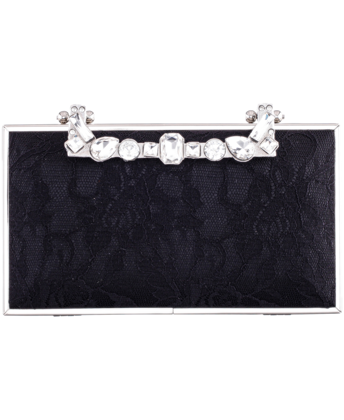 Nina Crystal Handle Lift Lock Lace Clutch – Black