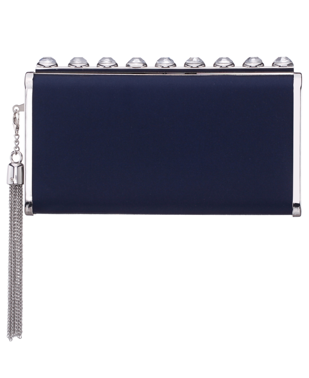 Nina Crystal Ornamented Minaudiere Tassel Lift Lock Clutch – Navy Nina Crystal Ornamented Minaudiere Tassel Lift Lock Clutch – Navy