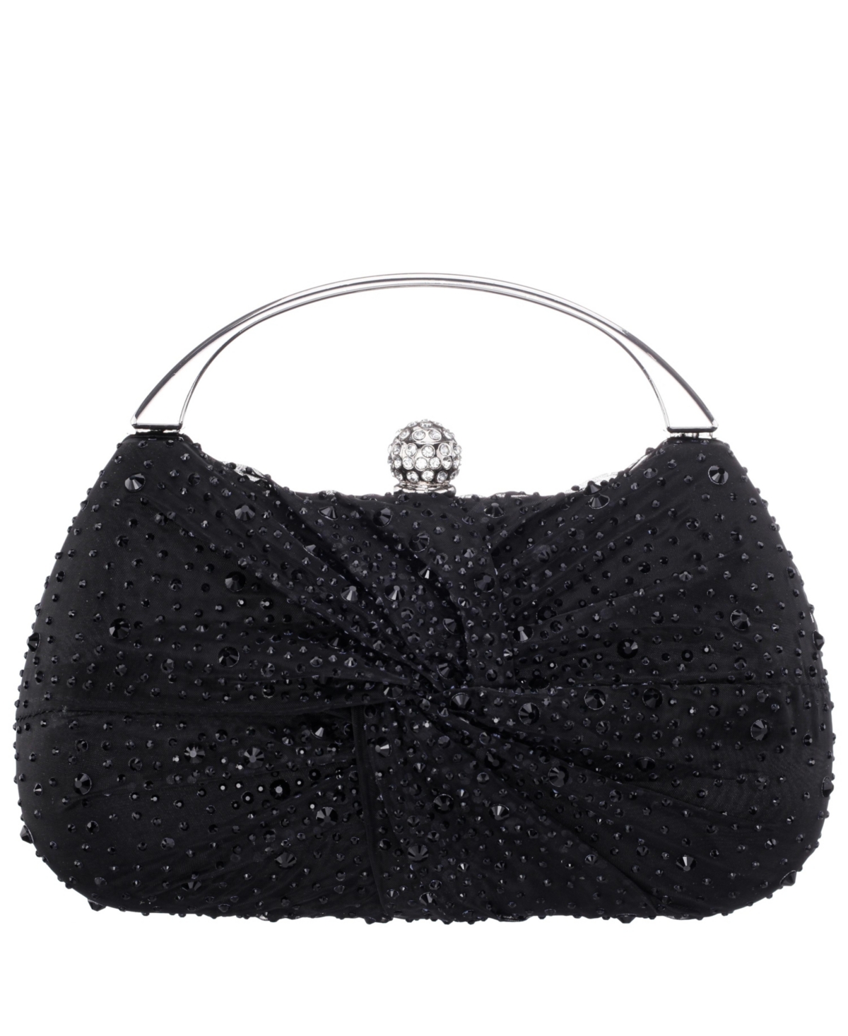 Nina Crystal Twist Chiffon and Satin Minaudiere Clutch Bag – Black