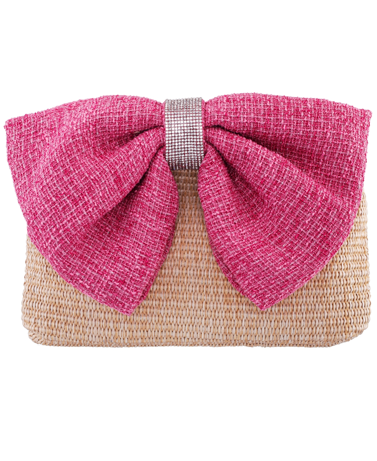 Nina Tula Straw Bow Small Satchel Handbag – Pink/Natural