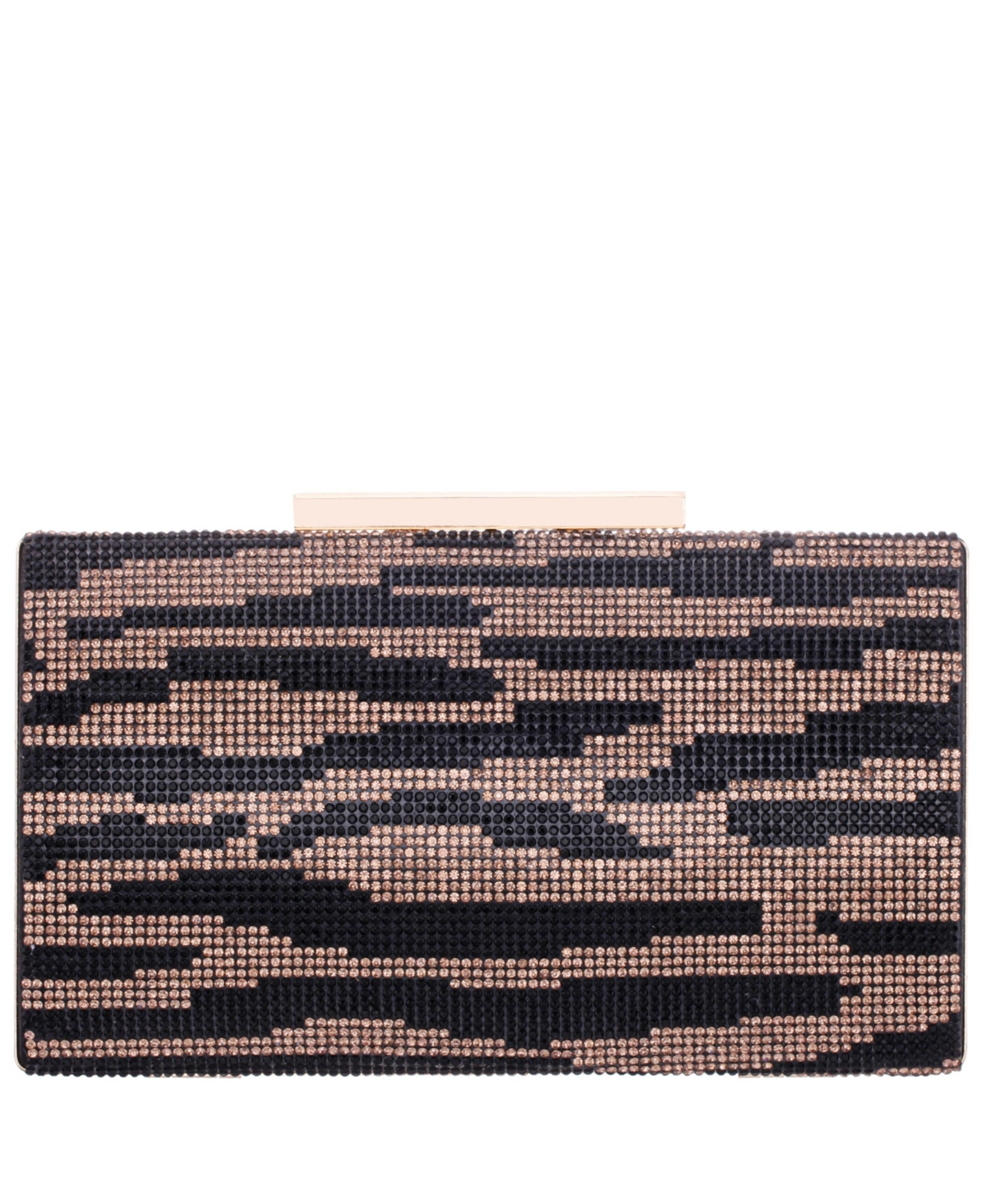 Nina Zebra Print Crystal Curved Minaudiere Clutch – Black/Gold Nina Zebra Print Crystal Curved Minaudiere Clutch – Black/Gold