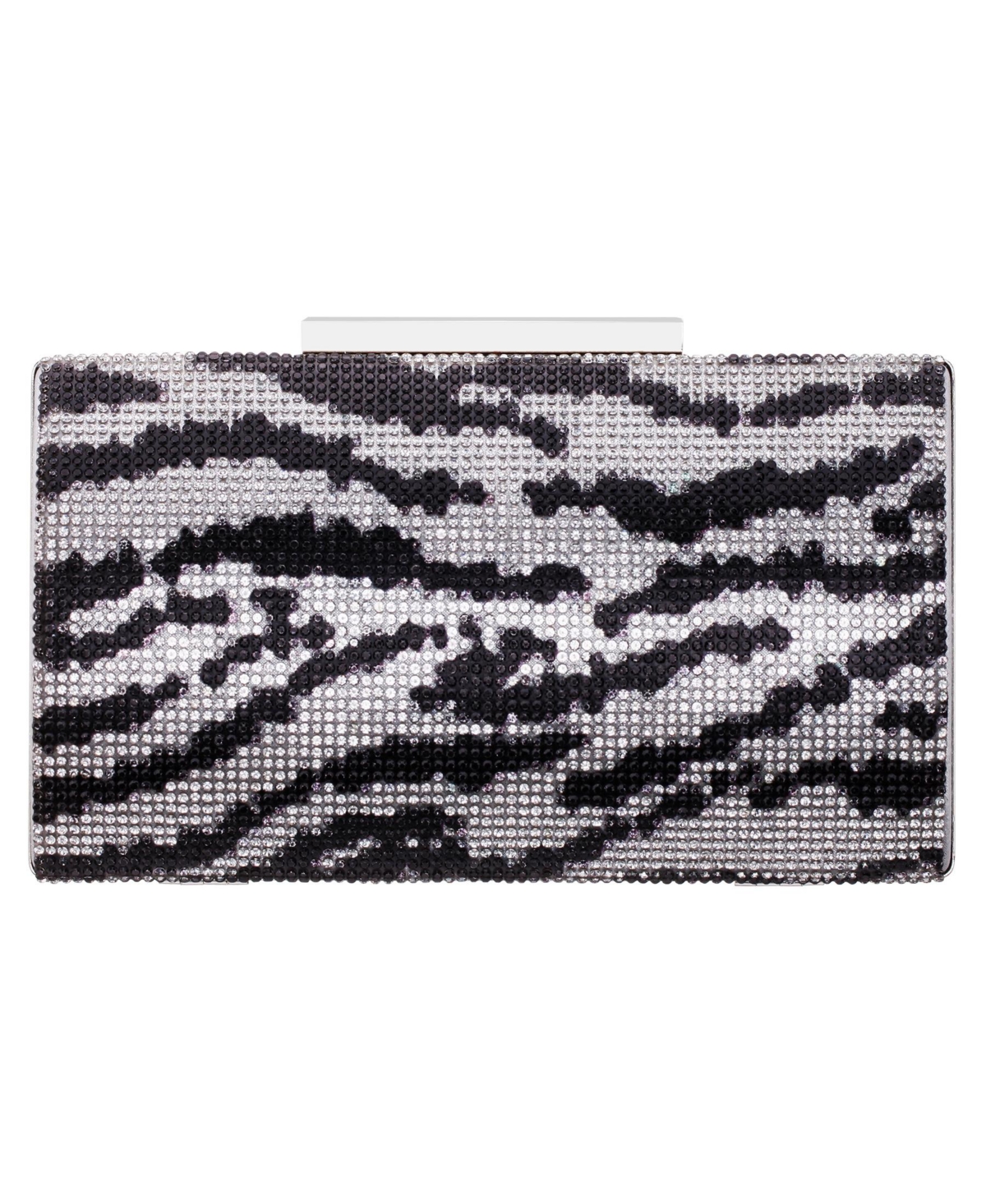 Nina Zebra Print Crystal Curved Minaudiere Clutch – Black/White