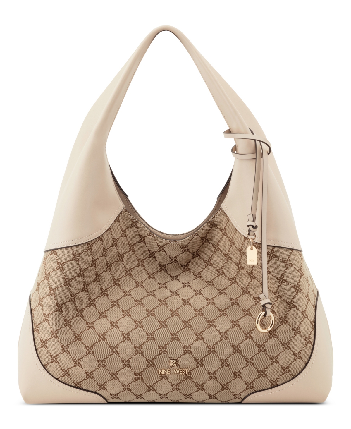 Nine West Allie Triple Compartment Extra Large Shoulder Bag – Mocha Logo Beige