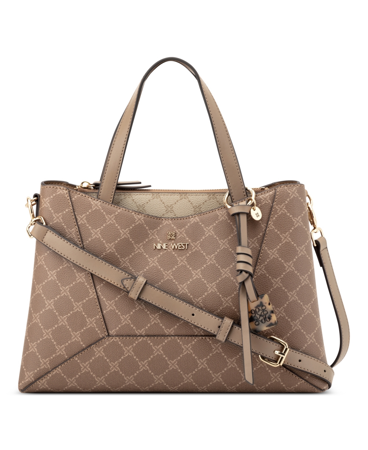 Nine West Deacon Triple Compartment Large Shoulder Bag – Sienna New Khaki Logo