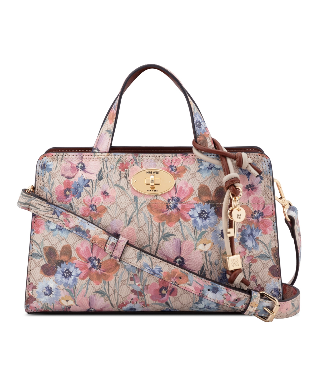 Nine West Khora East West Small Satchel Crossbody Bag – Floral Logo Chestnut Nine West Khora East West Small Satchel Crossbody Bag – Floral Logo Chestnut