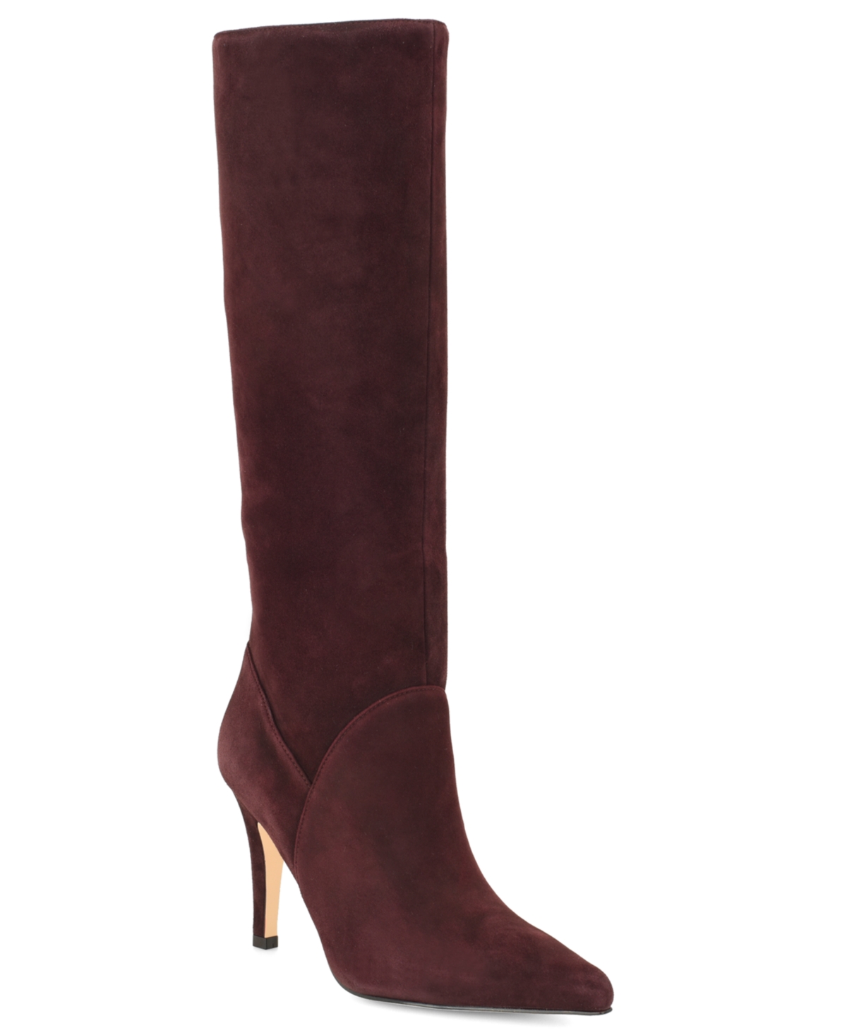 Nine West Women’s Korin Wide-Calf Pointed Toe Stiletto Dress Boots – Burgundy Suede