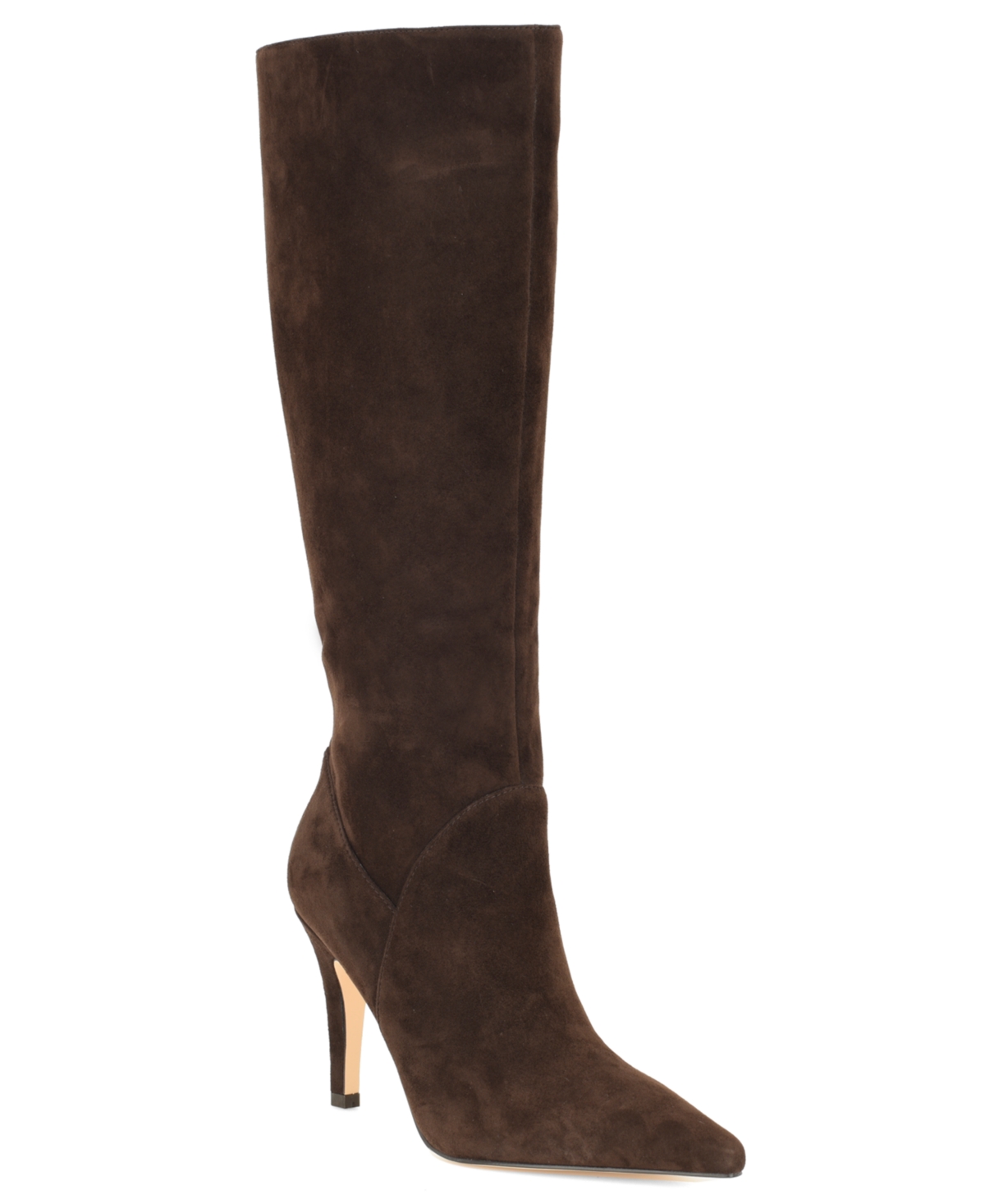 Nine West Women’s Korin Wide-Calf Pointed Toe Stiletto Dress Boots – Dark Brown Suede
