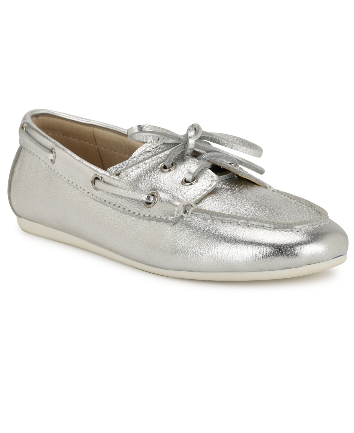 Nine West Women’s Yacht Slip-On Boat Shoes – Silver Leather Nine West Women’s Yacht Slip-On Boat Shoes – Silver Leather
