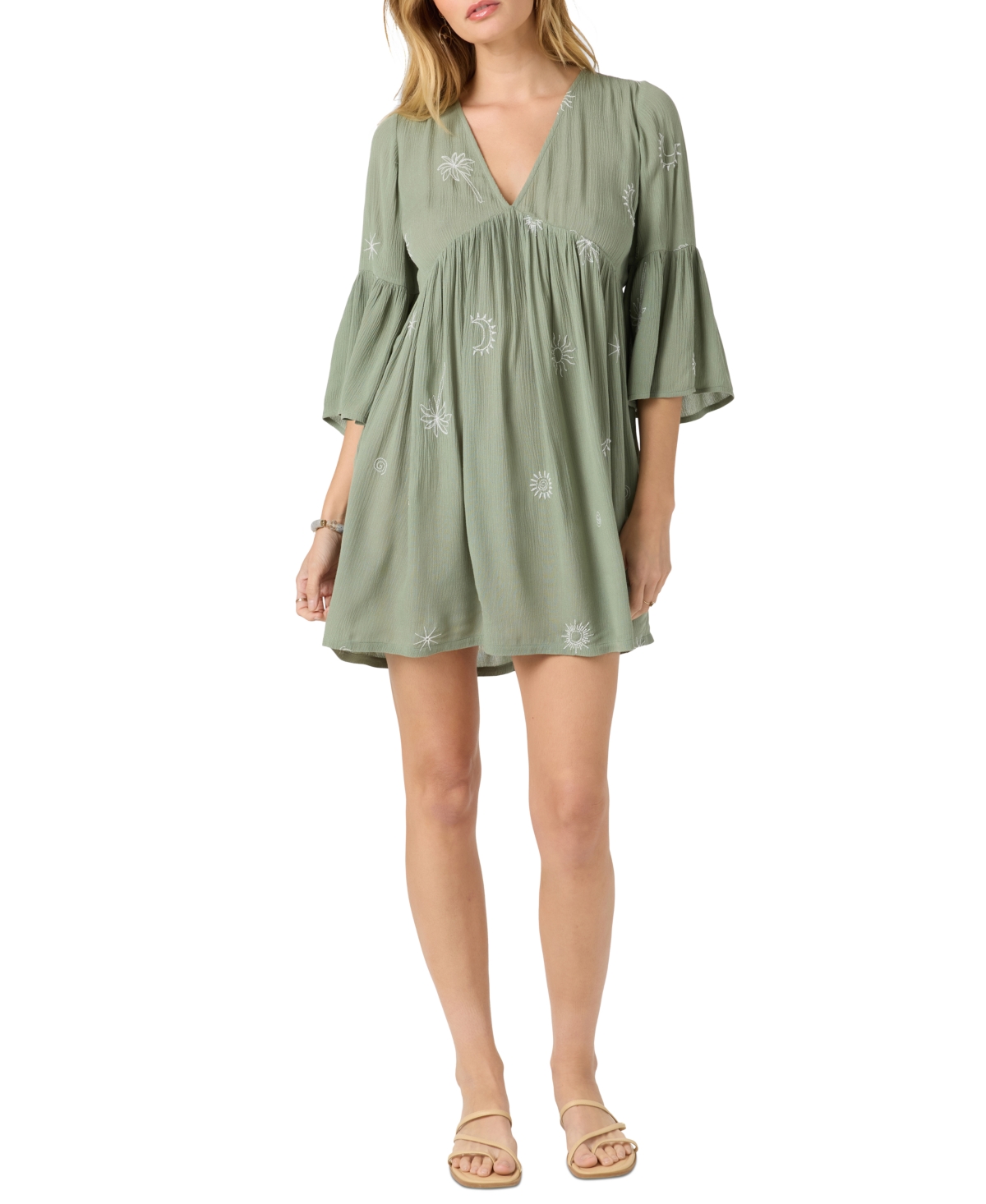 O’Neill Juniors’ Pennie V-Neck Ruffle-Sleeve Mini Dress – Sea Spray O’Neill Juniors’ Pennie V-Neck Ruffle-Sleeve Mini Dress – Sea Spray